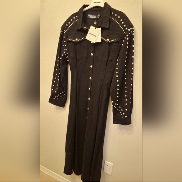 Elegant Black Studded BLACK Jean Dress - Picture 6 of 9